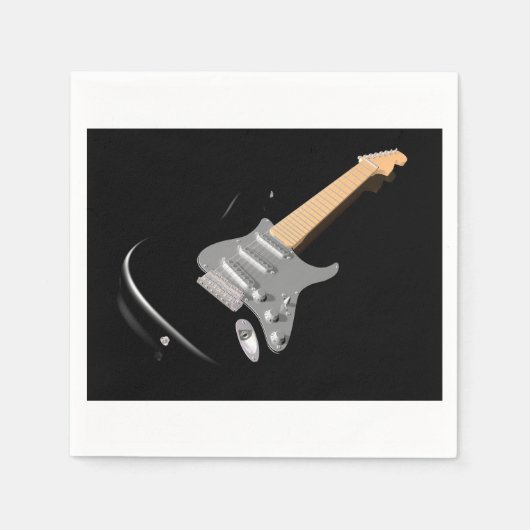 打撃ブラックエレキギターミュージカル楽器 スタンダードカクテルナプキン (正面)