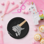 打撃ブラックエレキギターミュージカル楽器 ペーパープレート (パーティー)