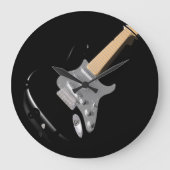 打撃ブラックエレキギターミュージカル楽器 ラージ壁時計 (正面)