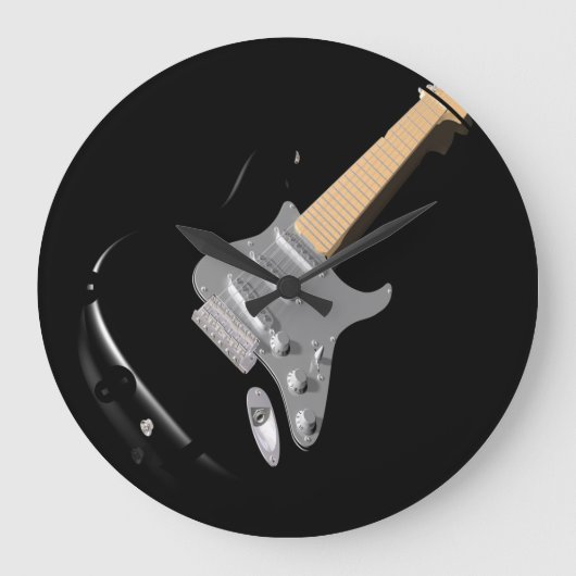 打撃ブラックエレキギターミュージカル楽器 ラージ壁時計 (正面)