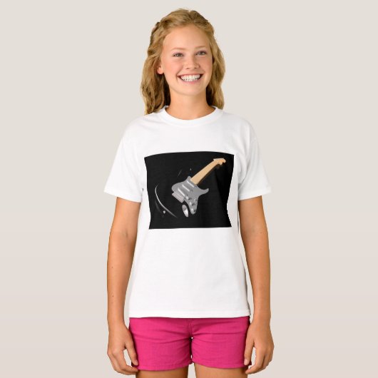 打撃ブラックエレキギターミュージカル楽器 Tシャツ (正面フル)