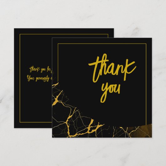 打撃ブラック&金ゴールドマーブルスウィート16誕生日 サンキューカード (正面/裏面)