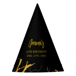 打撃ブラック&金ゴールドマーブルスウィート16誕生日 パーティーハット