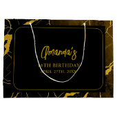 打撃ブラック&金ゴールドマーブルスウィート16誕生日 ラージペーパーバッグ (裏面)