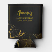 打撃ブラック&金ゴールドマーブルスウィート16誕生日 缶クーラー (正面)