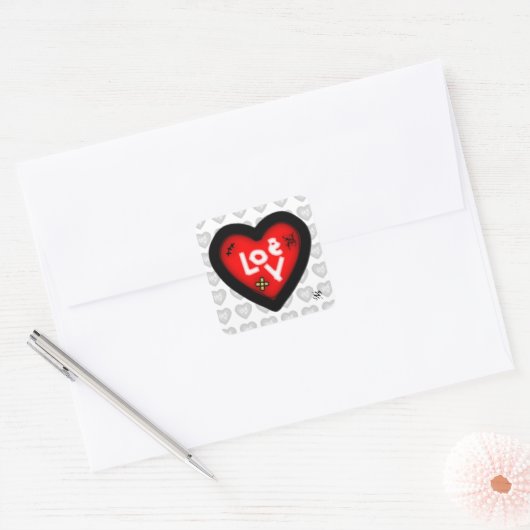 打撲済みハートv1正方形ステッカー スクエアシール (封筒)