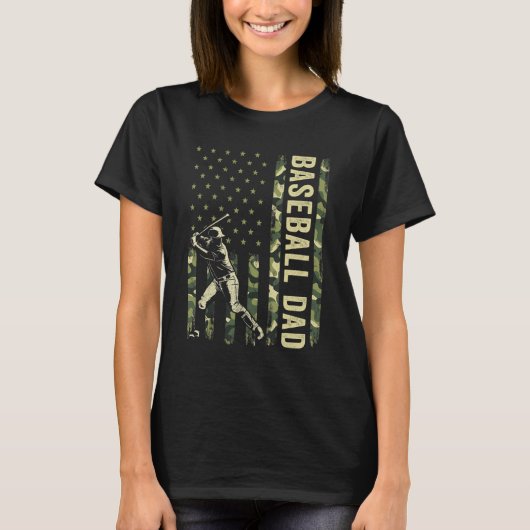 打球男子迷彩柄アメリカンフラッグベースボールD Tシャツ (正面)