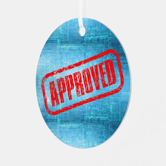 承認されたスタンプと設計図の抽象芸術 メタルオーナメント (正面左)