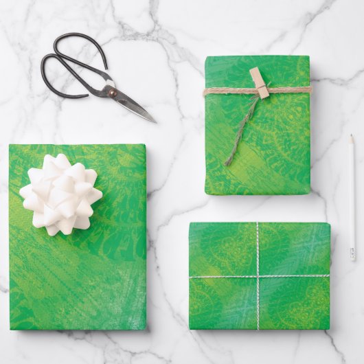 承諾 | イエローグリーンブルーボーホメダリオン ラッピングペーパーシート (正面)