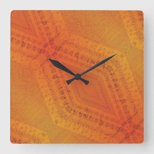 承諾 | オレンジ色の黄色い絞り模様 スクエア壁時計 (正面)