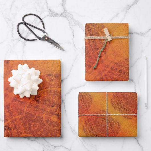 承諾 | レッドオレンジイエローボホメダリオン ラッピングペーパーシート (正面)