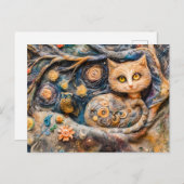 技で作った木に生える牛と感じ猫 ポストカード (正面/裏面)