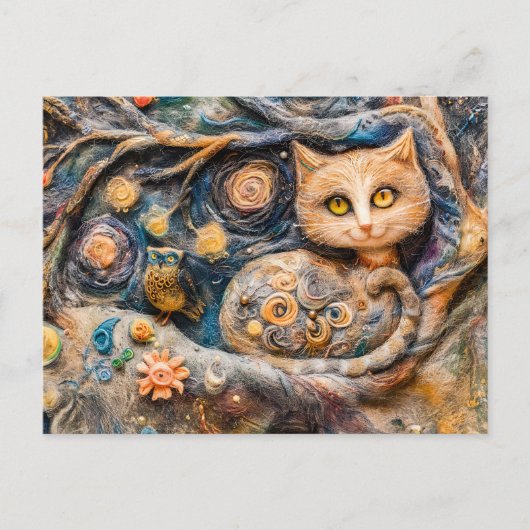 技で作った木に生える牛と感じ猫 ポストカード (正面)