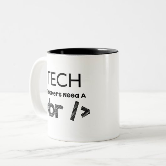 技術の先生は壊れ目のデザインを必要とします ツートーンマグカップ (正面左)