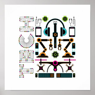 技術モダンオブジェクトと機器のパターン ポスター