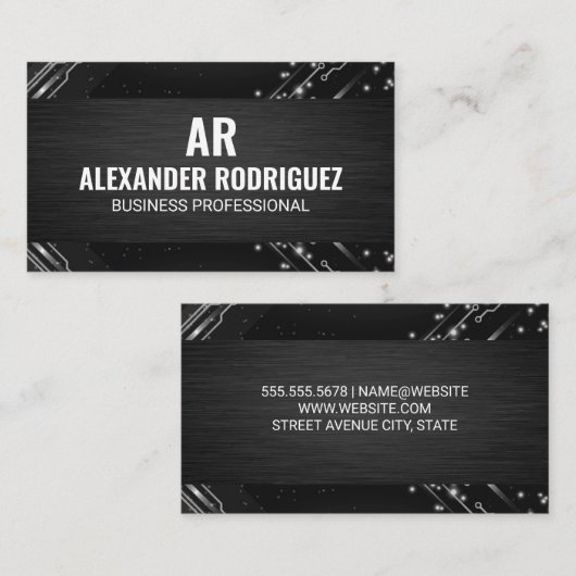 技術モダンノード | 黒のテクスチャ | モノグラム 名刺 (正面/裏面)