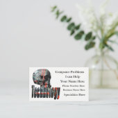 技術ロゴおよびコンピュータスカル、 名刺 (スタンド正面)