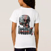 技術ロゴおよびコンピュータスカル、 Tシャツ (裏面)