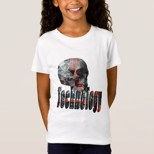 技術ロゴおよびコンピュータスカル、 Tシャツ (正面)