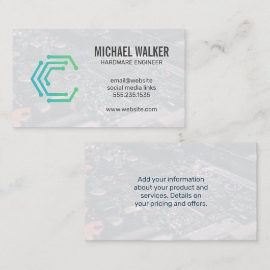 技術ロゴ | 回路基板ハードウェア 名刺 (正面/裏面)