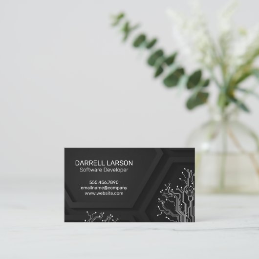 技術者 |ソフトウェア回路基板 |幾何学的 名刺 (スタンド正面)