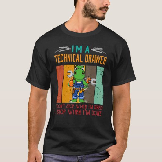 技術製図屋です 終わったらやめる メンズ Tシャツ (正面)
