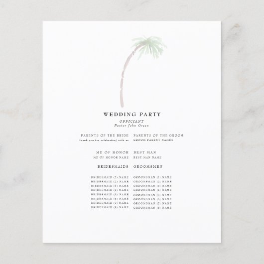 抑えられた熱帯植物の結婚式 プログラム (裏面)