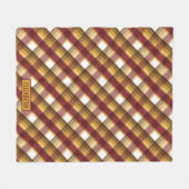 抑えられた秋の色の赤オレンジ緑の格子模様 フリースブランケット (正面(横))