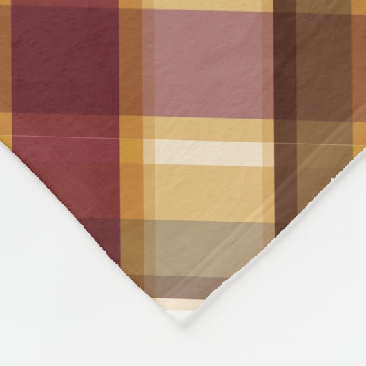 抑えられた秋の色の赤オレンジ緑の格子模様 フリースブランケット (角)