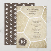 抑えられた金ゴールドガーリーサッカーの誕生日パーティー 招待状 (正面/裏面)