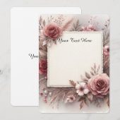 抑制された色合いのバラと葉 招待状 (正面/裏面)