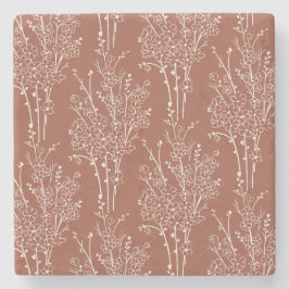投げなげ花模様の植物画風デザイン Rusty Sienna ストーンコースター