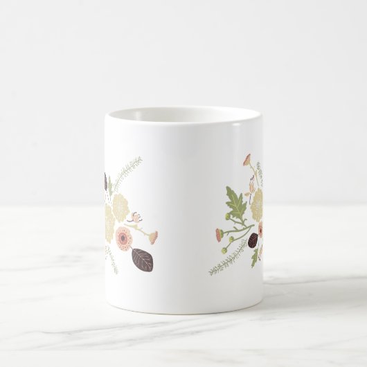 投げよくはしゃぐグリーンピーチフローラ花模様 コーヒーマグカップ (中央)