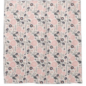 投げよくはしゃぐ花柄の灰色のピンク黒 シャワーカーテン (正面)