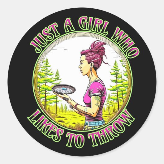 投げるのが好きな少女 |ディスクゴルフ ラウンドシール (正面)