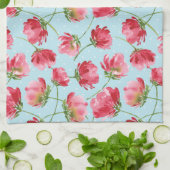 投げクリムゾンレッドウォーター色花模様水玉模様 キッチンタオル (折り畳み)