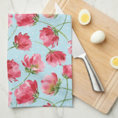 投げクリムゾンレッドウォーター色花模様水玉模様 キッチンタオル (四つ折り)