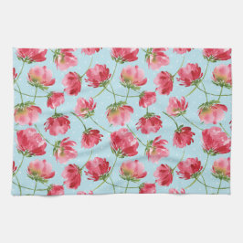 投げクリムゾンレッドウォーター色花模様水玉模様 キッチンタオル