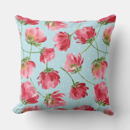 投げクリムゾンレッドウォーター色花模様水玉模様 クッション