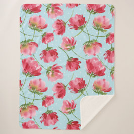 投げクリムゾンレッドウォーター色花模様水玉模様 シェルパブランケット