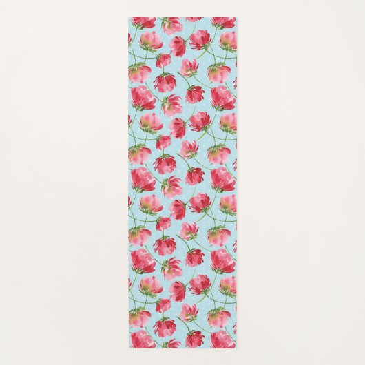 投げクリムゾンレッドウォーター色花模様水玉模様 ヨガマット (正面)