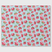 投げクリムゾンレッドウォーター色花模様水玉模様 ラッピングペーパー (フラット)