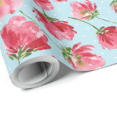 投げクリムゾンレッドウォーター色花模様水玉模様 ラッピングペーパー (ロールコーナー)