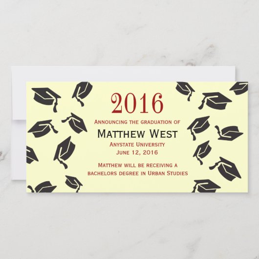 投げ卒業式キャップ発表 – 赤 案内状 (正面)