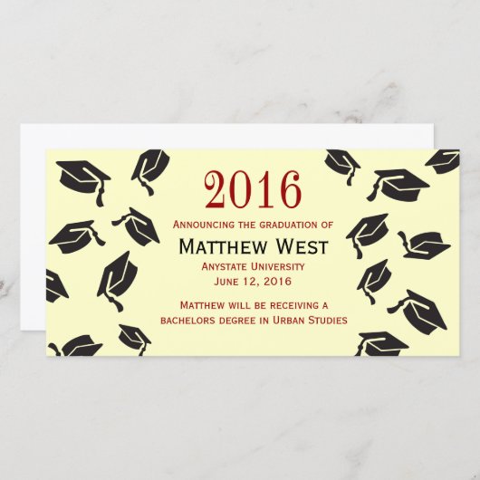 投げ卒業式キャップ発表 – 赤 案内状 (正面/裏面)