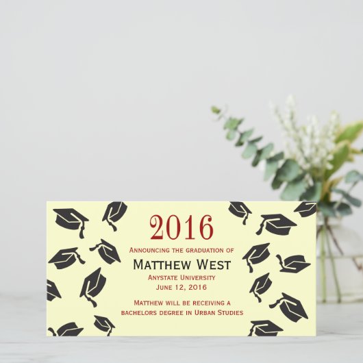 投げ卒業式キャップ発表 – 赤 案内状 (スタンド正面)