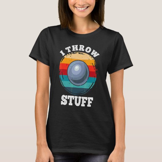 投げ物をする砲丸投げアスリート レトロな夕日 Tシャツ (正面)