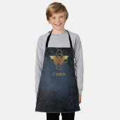 投げ疑問に思縄の上の女性の金ゴールド記号 エプロン (着用した状態)
