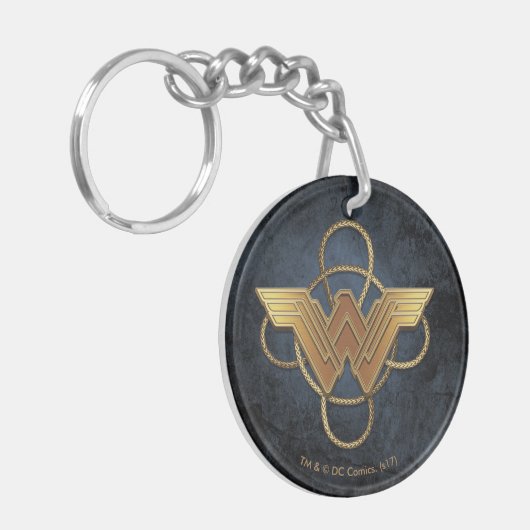 投げ疑問に思縄の上の女性の金ゴールド記号 キーホルダー (正面左)