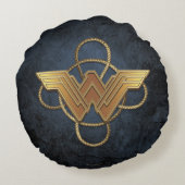 投げ疑問に思縄の上の女性の金ゴールド記号 ラウンドクッション (裏面)